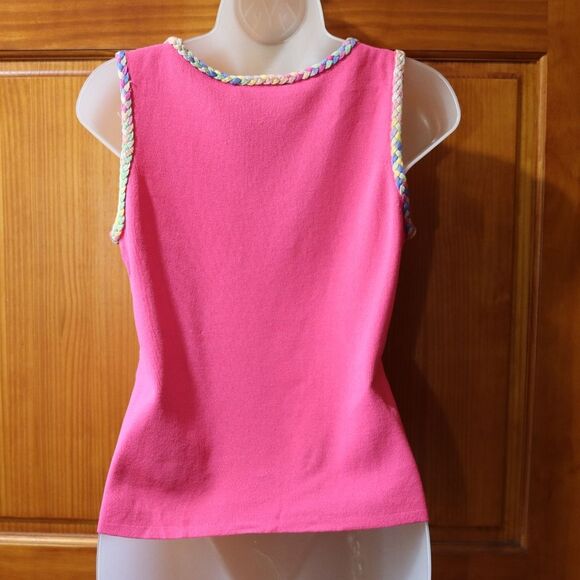 Mark Shale Hot Pink Sleeveless Braided Trim Tank Top Medium Vibrant Vintage Styl - Picture 10 of 12